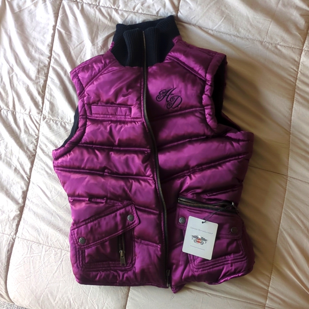 Harley Davidson Motorcycle Purple Pink Women's Puffer Vest (Used) Size Medium